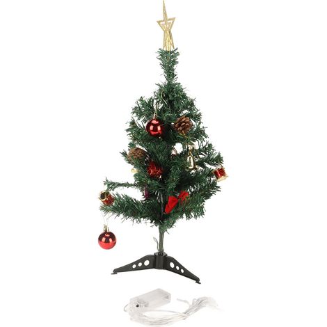 Table de Noël 50 cm, sapin artificiel décoré mini avec guirlande lumineuse LED, ensemble arbre de fête pour décoration intérieure (1/5)