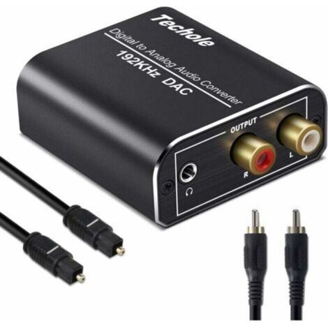 Dac Audio 192Khz, Aluminium Dac Convertisseur Audio Numérique Vers Analogique, Digital Spdif Toslink Vers Stéréo L/R Rca Jack 3,5Mm Avec Optique/Coaxial Câble Pour Tv Hd Blu-Ray Ps3 Ps4 Xbox