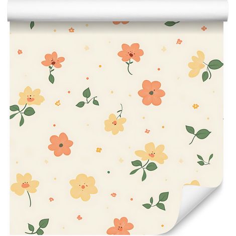 Carta da parati Cottagecore con fiori bianchi, crema e pesca 50x1000 cm (1/5)