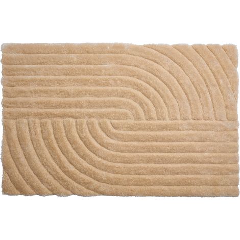 Tapis shaggy à poils longs en relief - 160 x 230 cm - Beige foncé - MERISA