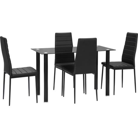 5-tlg. Essgruppe Sitzgruppe Esstisch mit 4 Stühlen, modernes Design, Glastisch, Schwarz