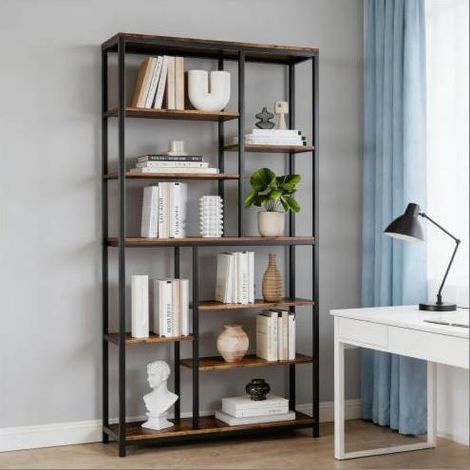 Librería alta 100 x 30 x 200 cm de metal y aglomerado negro y marrón HAVRYA (1/5)