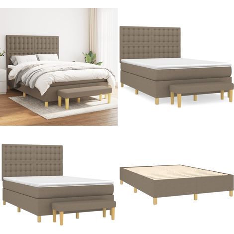 Sommier à lattes de lit avec matelas Taupe 140x200 cm Tissu - Lit Plateforme - Lit Double - Matelas À Ressorts Ensachés - Têtière Ajustable - Banc Rangement - Home & Living (1/5)