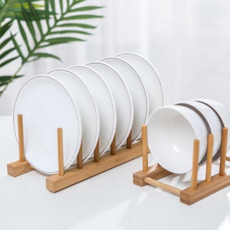 Rack À Assiettes - En Bambou Naturel - Pour Armoire De Cuisine Ou Plan De Travail - 1 Pièce (1/5)