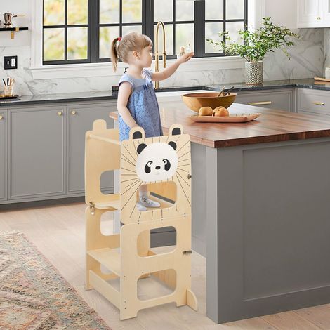 Tour d'apprentissage pour enfant – Chaise haute sécurisée avec barre anti-chute – Repose-pieds antidérapants – Tableau noir 41x38x92cm – Dazhom