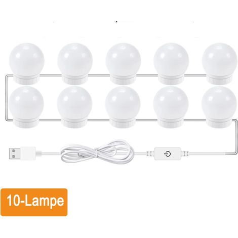 Lámpara de maquillaje estilo Hollywood con luz (sin espejo), 10 bombillas LED regulables, espejo táctil de pared o mesa para dormitorio o vestidor.