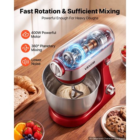 Robot Pâtissier à Tête Inclinable 5 L Batteur sur Socle 1000 W Rouge, pour Mélange Pétrissage Fouettage Cuisine, 10 Vitesses, Pétri… (1/5)