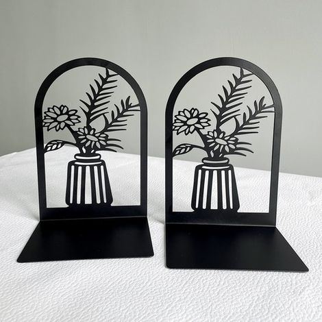 1 paire de serre-livres en forme de vase - Support de livre - Serre-livres - Antidérapant - Métal - Noir (1/5)