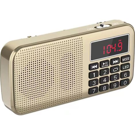 Radio FM portable avec batterie rechargeable haute capacité intégrée (2400 mAh). Jaune. (1/5)