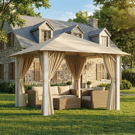 Devoko – Tonnelle de jardin en aluminium 3x3m – 8 poteaux renforcés – Imperméable et anti-UV – Stabilité accrue avec entretoises triangulaires