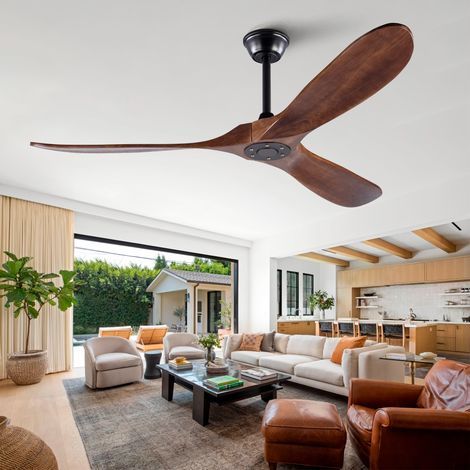 AMXCNOY Ventilateur de plafond de 152 cm (60 pouces) sans éclairage, en bois couleur noyer, extra large, étanche, avec descente de gouttière, design moderne du milieu du siècle pour terrasse, salon, g (1/5)
