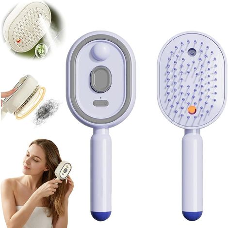 Nuevo cepillo de vapor eléctrico 2026, cepillo de vapor para el cabello, alisador de vapor recargable, cepillo para desenredar a vapor, reduce el encrespamiento, nutre el cabello, antiestático (púrpur (1/5)