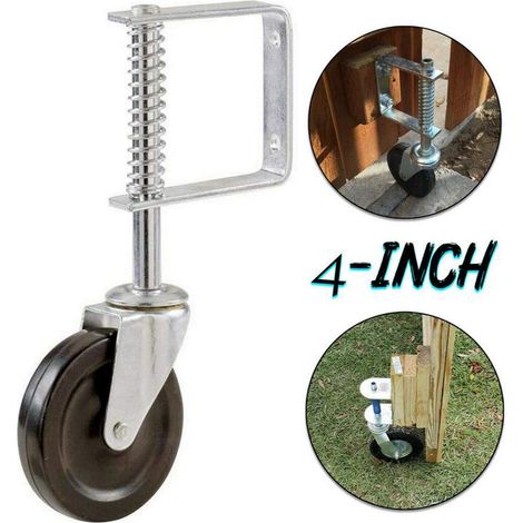 Roulette de support pour portail de jardin - Roulette de support de portail avec 2 trous - Technique de traction à ressort - Rotative - Charge lourde - Clôture de porte (1/5)