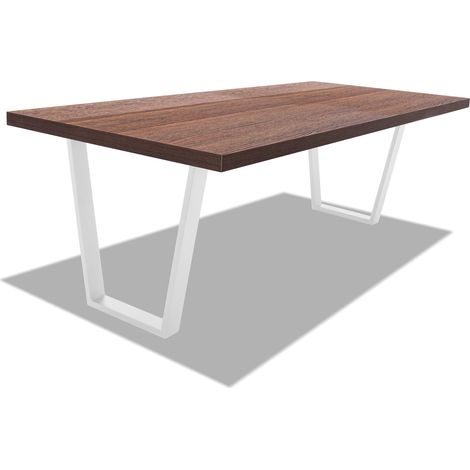 Esstisch aus Holz und Metall mit wei�en trapezf�rmigen F��en - 220x100 cm