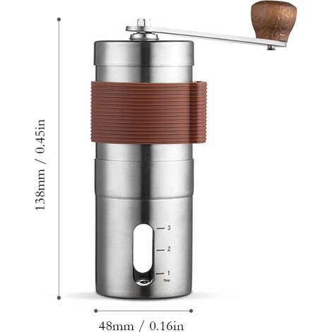 Eosnow Moulin à café manuel, avec meules en céramique, mouture réglable, corps en acier inoxydable, support en bois, pour la maison et le camping (1/5)