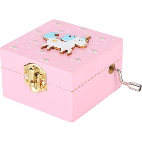 Boîte à musique en bois à manivelle, à monter soi-même, pour la décoration intérieure, cadeau d'anniversaire ou de Noël (rose) (1/5)
