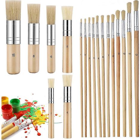 18 pinceaux à pochoir en bois pour peinture acrylique, à l'huile et à l'aquarelle (1/5)