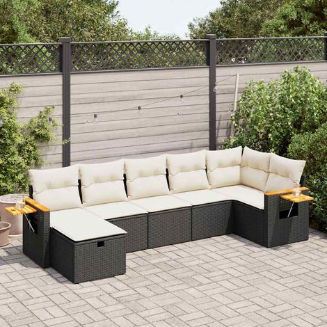 vidaXL Salon de jardin 7 pcs avec coussins noir résine tressée (1/5)