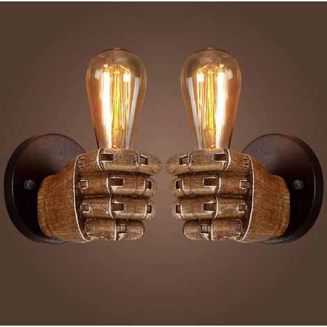 Antike Faust-Wandleuchte, Vintage-Industrie-Wandlampe, E27-Edison-Glühbirnensockel für Flur, Küche, Schlafzimmer, Restaurant, Café, beleuchtet (linke Hand + rechte Hand)