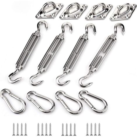 Kit De Fixation Pour Toile D'Ombre - Acier Galvanisé - 44 Pièces - Pour Patio Jardin Pergola