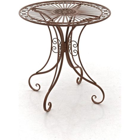 Mesa de jardín de hierro forjado diámetro Ø 70 cm marrón envejecido MDJ10051 (1/4)