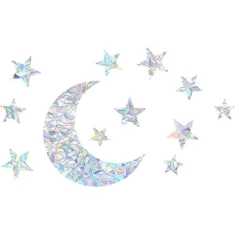 paquet De 2 Autocollants De Fentre En Diamant-lune Et Toile, Autocollants En Verre D'alerte D'oiseau, Film Attrape-soleil Arc-en-ciel Anti-craseme (1/5)