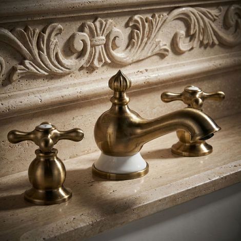 PaulGurkes Robinet de lavabo 3 trous Vintage en Bronze Antique en Laiton (1/4)