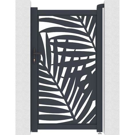 Portillon battant en aluminium à motif tropical en découpe laser - L103 x H180 cm - Anthracite - TOGIRO (1/5)