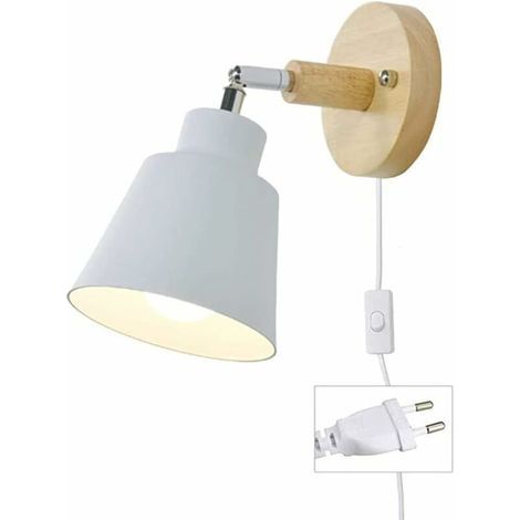 Applique avec prise de câble E27 lampe de lecture de chevet à rotation libre Applique murale d'intérieur avec interrupteur pour chambre à coucher, projecteur de salon (blanc) (1/5)