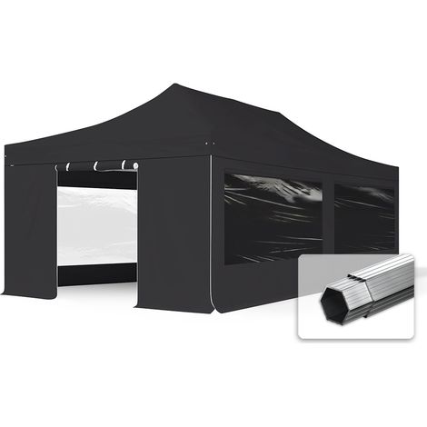 4x8 m Faltpavillon, PROFESSIONAL Alu 50mm, Seitenteile mit Panoramafenstern, schwarz