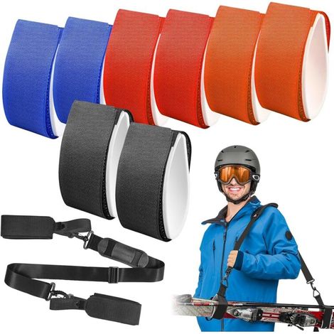 8 pièces de 45x5 cm de bande de fixation pour ski et 1 pièce de 1,2 m de sangle de transport pour ski, sangle auto-agrippante pour ski, sangles pour ski, bande auto-agrippante pour ski (1/5)