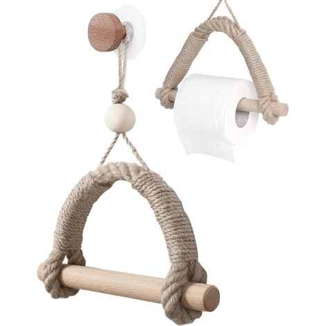 Porte-Rouleau De Papier Toilette - Sans Perçage - Style Industriel Vintage En Coton Et Lin - Pour Salle De Bain - 1 Pièce (1/5)