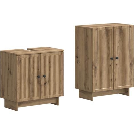 Ensemble meubles de salle de bain 2 pièces sous-vasque et rangement chêne artisanal (1/5)
