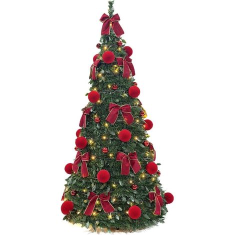 TRADE SHOP - Albero Di Natale Pieghevole Telescopico 210cm Con Palline Floccate Fiocchi 300 Luci 641193 - (1/3)