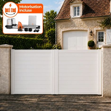 Portail battant électrique PVC blanc avec moteur Sentinel H 140 x L 350 ARLES (1/5)