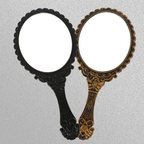 Miroir À Main - Verre Haute Définition - Poignée Ergonomique Design Rétro - Pour Maquillage Et Soins Visage - 1 Pièce (1/4)