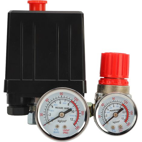 Pressostat de compresseur d'air avec régulateur de pression à commande précise et manomètre (1/5)