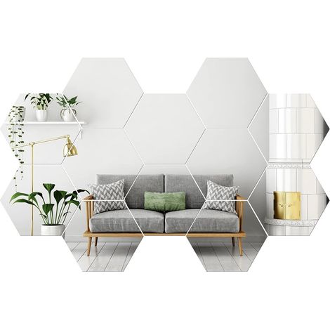 6 Pièces Miroir autocollant hexagonal, décoratif imperméable argent or, pour salon salle de bain(Troisième trimestre : septembre) (1/5)