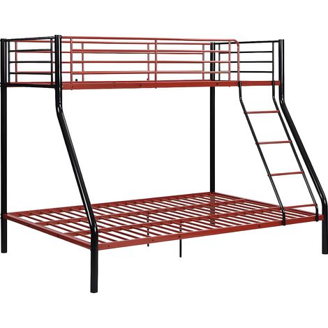 Vente-Unique – Lit superposé ELEVATIO IV 90x190 et 140x190 cm – Acier noir et rouge – 3 places – Avec sommier métal – Charge max 240 kg