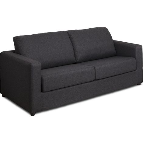 Vente-Unique – Canapé convertible express 3 places en tissu gris anthracite – Couchage quotidien 140 cm – Matelas 14 cm – Éco-responsable (1/5)