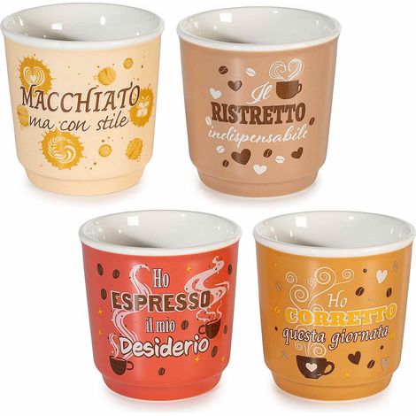 Bicchierini da caffè in porcellana colorata con scritte a tema, set da 8 pezzi, Ø 6 cm x 6 H