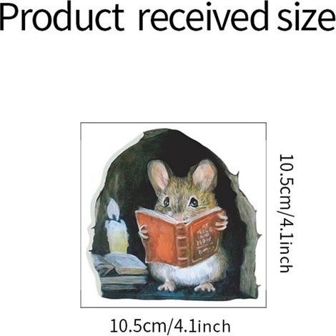 Lot de 10 autocollants muraux « Trou de souris » pour plinthes, mini-fresques murales, souris lisant un livre, autocollants en vinyle amusants pour ordinateur portable et boîtes à outils (1/5)