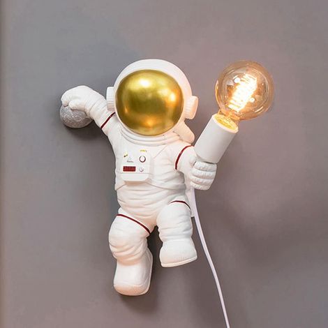 Applique murale moderne avec prise et cordon, convient aux garçons et aux filles, veilleuse style astronaute E27, blanche [classe énergétique A++]. (1/5)