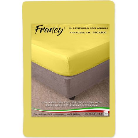 LENZUOLO FRANCY CON ANGOLI GIALLO FRANCESE 1 PIAZZA E MEZZA GRANDE MAXI