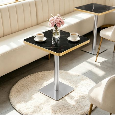 Mesa de comedor cuadrada 60 x 60 cm efecto mármol, estructura de metal negro HAVRYA (1/5)
