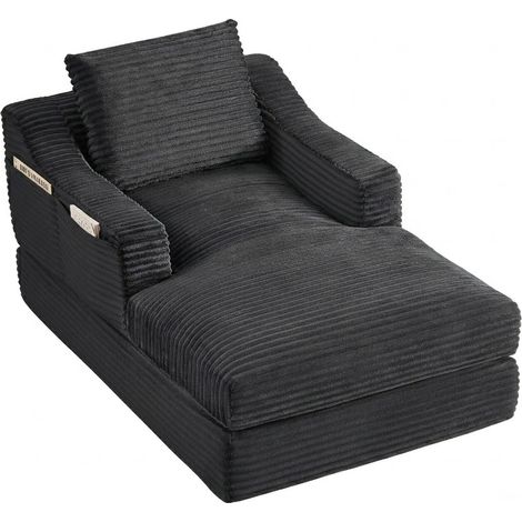 ELVMI Chaise longue convertible Sofá 1 Plaza en pana con diseño de doble capa, Gris oscuro (1/5)