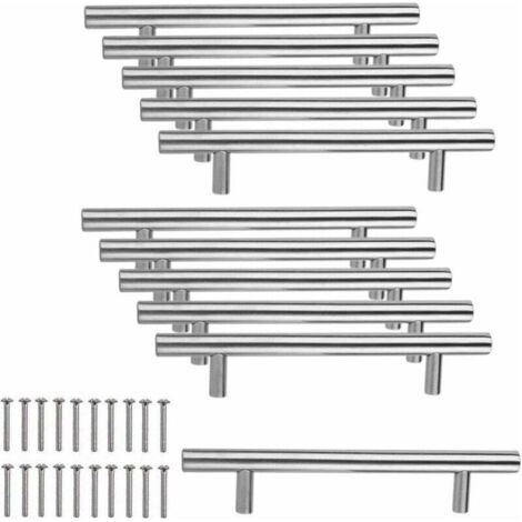 Pair 10 x Küchenschrankgriffe aus Edelstahl, 96 mm Lochabstand, T-Griff aus gebürstetem Stahl für Schranktüren, Küchentürgriffe