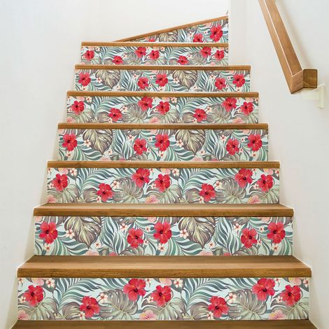 Stickers adhésifs escalier carrelages contremarche - TROPICAL GOLFITO - 2 bandes de 12.5x87.5cm (1/3)