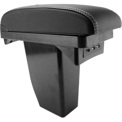 1 Accoudoir de console centrale, cuir noir, surpiqûres blanches, ABS, pour Peugeot 2008 (1/5)