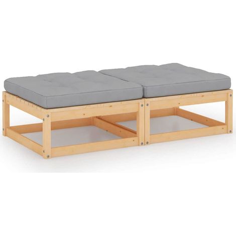 vidaXL Reposapiés de jardín con cojines 2 uds madera maciza de pino (1/4)